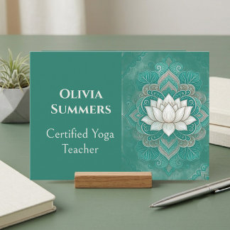 Cartão De Visita Instrutor de Yoga Reiki Lótus Sagrado Teal Minimal