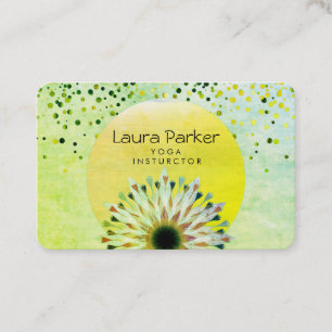 Cartão De Visita Instrutor de Yoga Verde Lotus Flower Watercolor