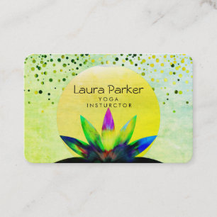 Cartão De Visita Instrutor de Yoga Verde Lotus Flower Watercolor