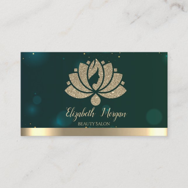 Cartão De Visita Instrutor de Yoga Verde, Salão de Beleza Lótus (Frente)