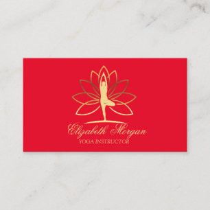 Cartão De Visita Instrutor de Yoga, Vermelho, Silhueta Feminina Dou