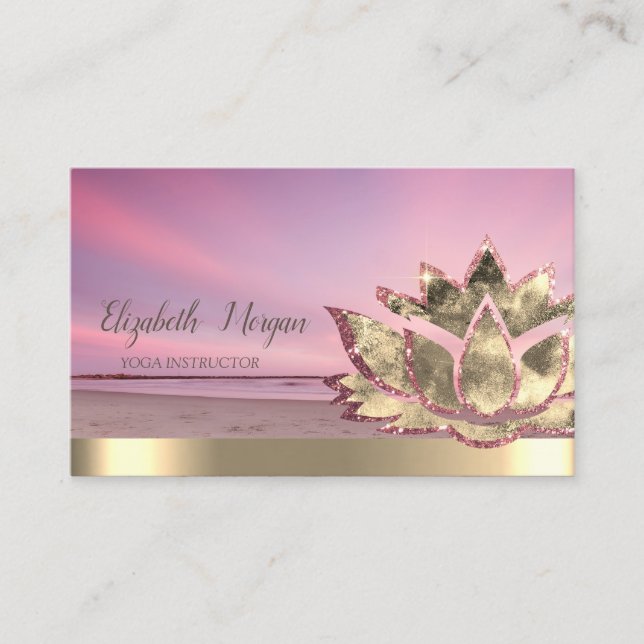 Cartão De Visita Instrutor Dourado Lotus Flower Beach (Frente)