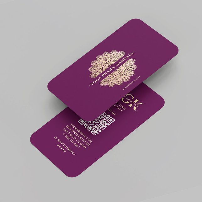 Cartão De Visita Instrutor Dourado Mandala Yoga, Roxo do Luxo Moder (Modern Luxury Purple Gold Mandala Yoga Instructor Business Card
)