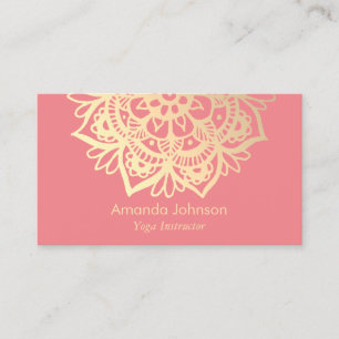 Cartão De Visita Instrutor Dourado Moderno Mandala Pink Yoga