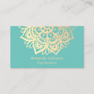 Cartão De Visita Instrutor Dourado Moderno Mandala Teal Yoga