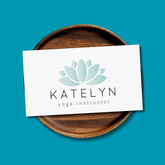 Cartão De Visita Instrutor Elegant Blue Lotus Icon Yoga (Criador carregado)