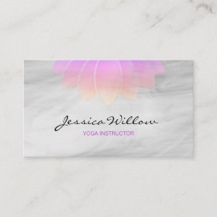 Cartão De Visita Instrutor Elegante de Cinza Rosa Lotus Yoga