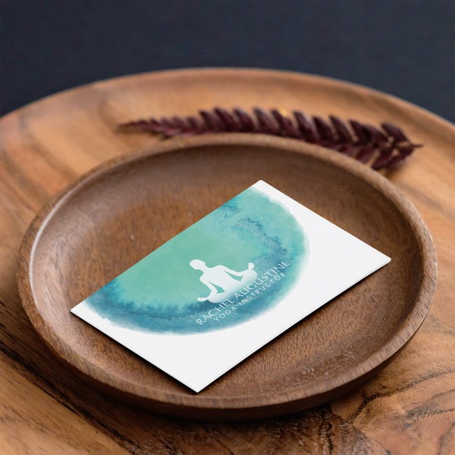 Cartão De Visita Instrutor Elegante de Meditação de Yoga Teal Water (Criador carregado)