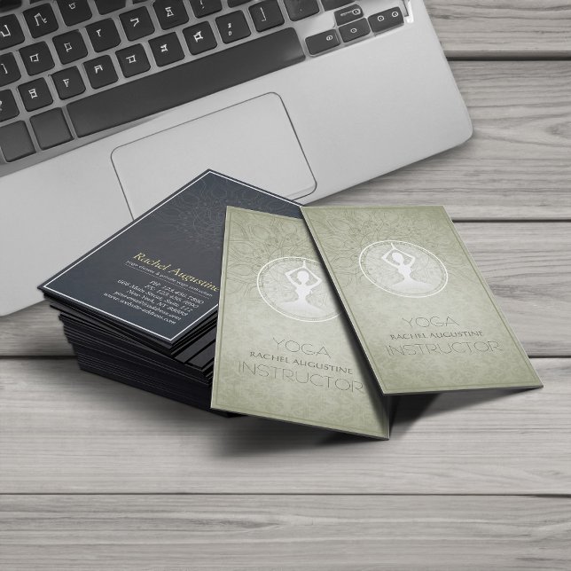 Cartão De Visita Instrutor Elegante Mandala Floral Yoga (Criador carregado)