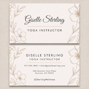 Cartão De Visita Instrutor Elegante Yoga Blush Botânico Preto