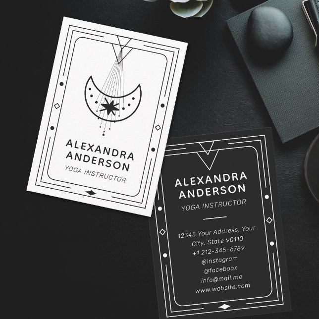 Cartão De Visita Instrutor Geométrico Celestial Crescent Moon Yoga (Geometric Celestial Crescent Moon Yoga Instructor Business Card)