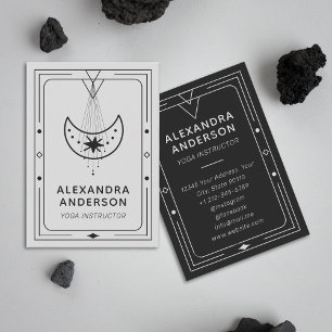 Cartão De Visita Instrutor Geométrico Celestial Crescent Moon Yoga