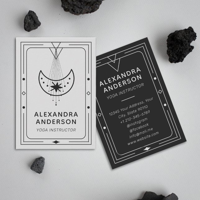 Cartão De Visita Instrutor Geométrico Celestial Crescent Moon Yoga (Geometric Celestial Crescent Moon Yoga Instructor Business Card)