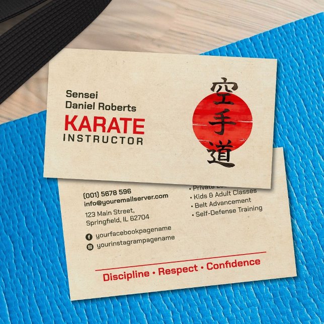 Cartão De Visita Instrutor Karate - Kanji japonês e sol (Criador carregado)