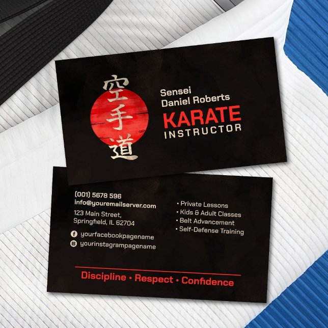 Cartão De Visita Instrutor Karate - Kanji japonês e sol (Criador carregado)