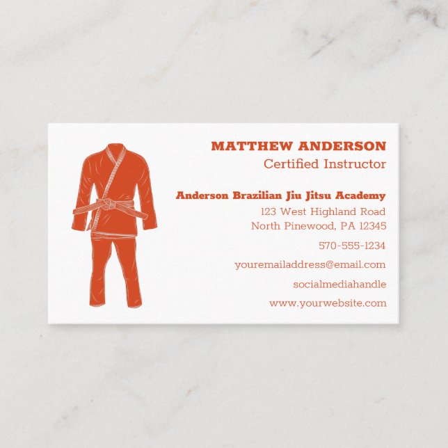 Cartão De Visita Instrutor Laranja Jiu Jitsu BJJ (Frente)