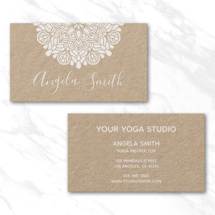 Cartão De Visita Instrutor Natural White Floral Mandala Yoga