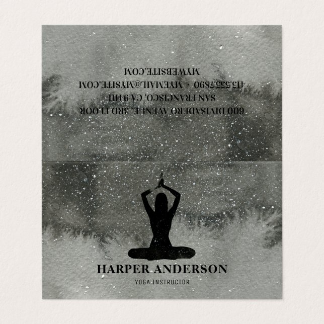 Cartão De Visita Instrutor Professional Watercolor Black Yoga (Exterior Desdobrado)