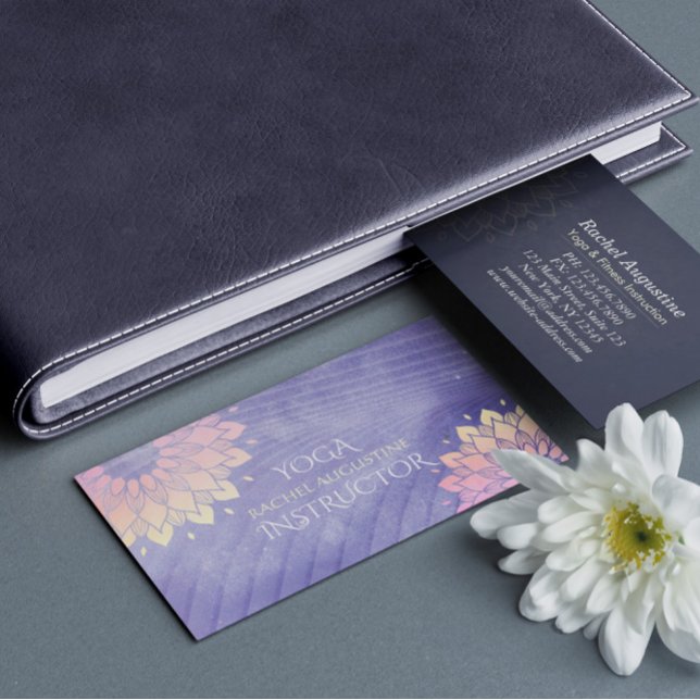 Cartão De Visita Instrutor Purple Yoga Rosa Dourado Mandala (Criador carregado)