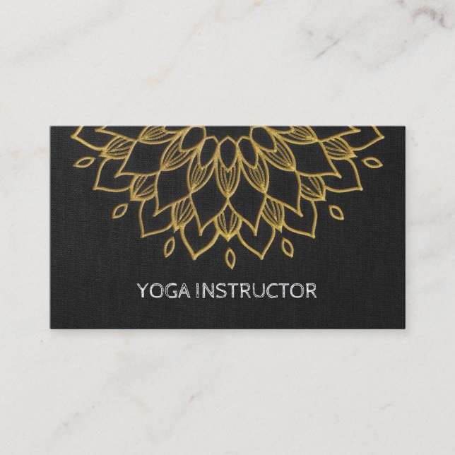 Cartão De Visita Instrutor YOGA Bordado Chic Dourado Preto (Frente)