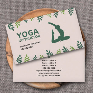 Cartão De Visita Instrutor Yoga com Folhas Verdes