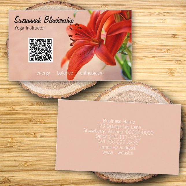 Cartão De Visita Instrutor Yoga do Código QR Personalizado de Foto  (front and back business card design)