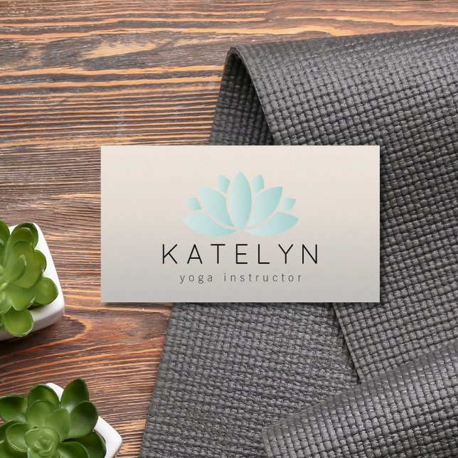 Cartão De Visita Instrutor Yoga do Ícone do Lotus Azul Elegante Mod (Criador carregado)