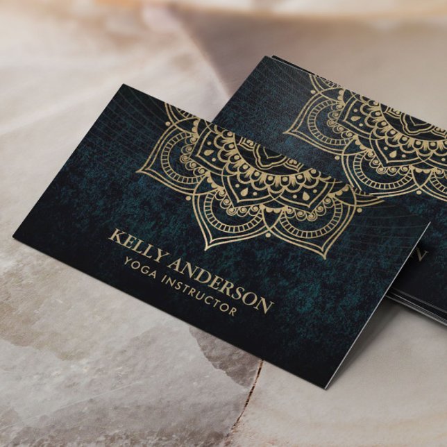 Cartão De Visita Instrutor Yoga Dourado Lotus Mandala Dark (Criador carregado)