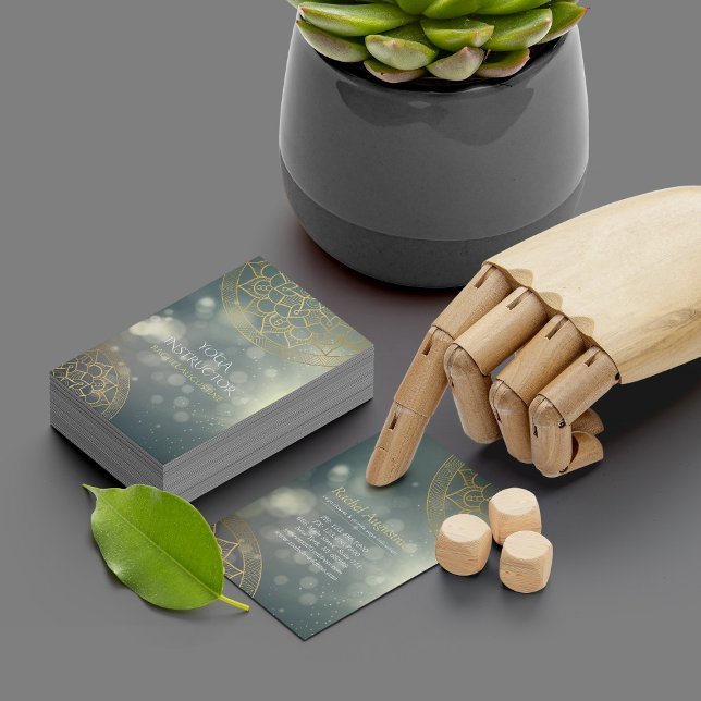Cartão De Visita Instrutor Yoga Dourado Mandala Green Bokeights (Criador carregado)