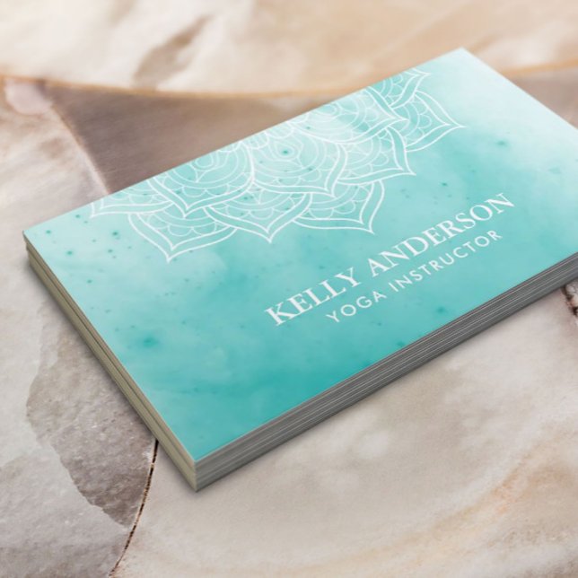 Cartão De Visita Instrutor Yoga Elegante Watercolor Lotus Mandala (Criador carregado)