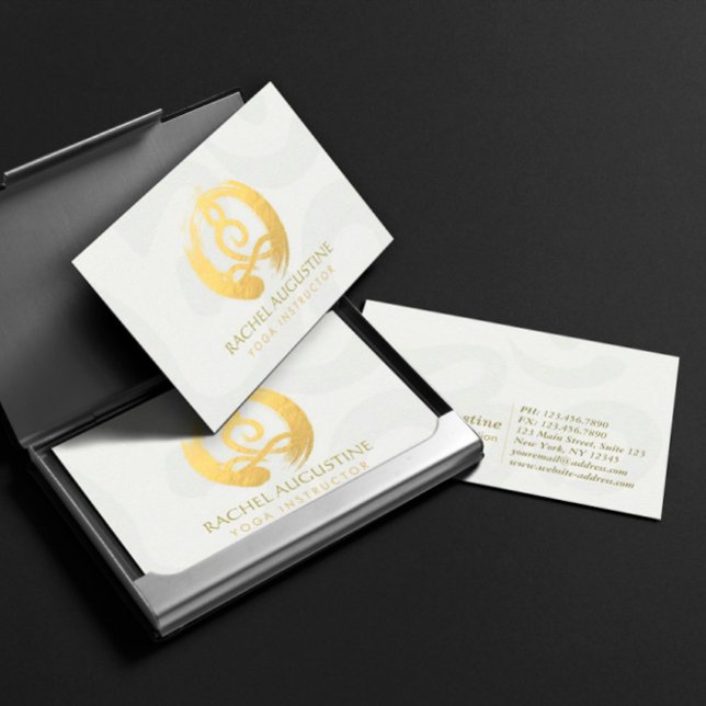 Cartão De Visita Instrutor Yoga Meditação Dourada Branca ZEN OM (Criador carregado)