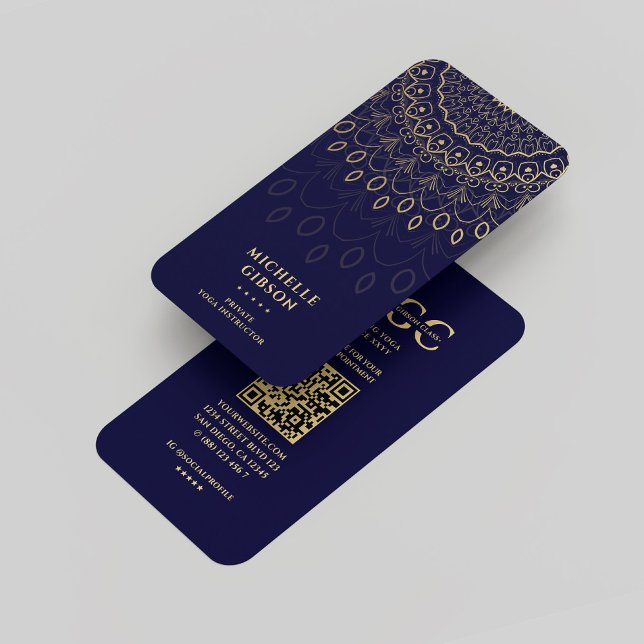 Cartão De Visita Instrutor Yoga Modern Midnight Blue Mandala Dourad (Yoga Instructor Modern Midnight Blue Gold Mandala Business Card
)