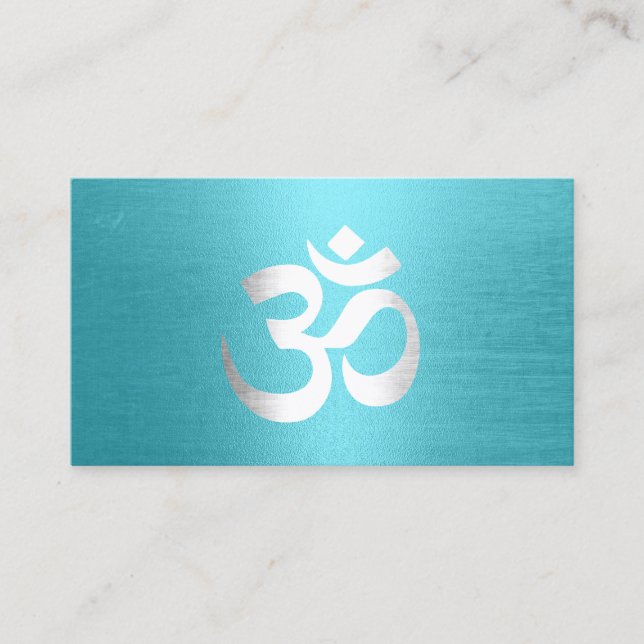 Cartão De Visita Instrutor Yoga Om Typography Modern Turquoise (Frente)