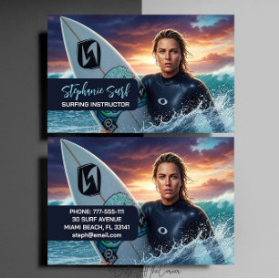 Cartão De Visita Instrutora de Surf Feminina