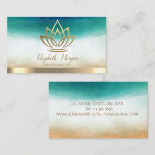 Cartão De Visita Instrutora de Yoga Elegante Lótus Dourado