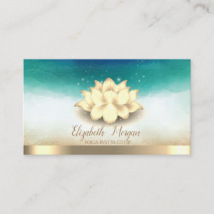 Cartão De Visita Instrutora de Yoga Elegante Lótus Dourado Aquarela