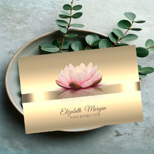 Cartão De Visita Instrutora de Yoga Flor de Lótus Dourada Elegante