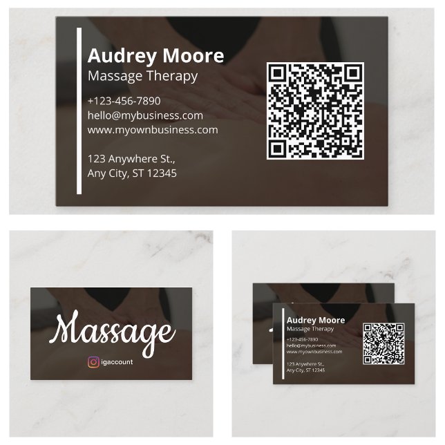 Cartão De Visita Integração de Código QR de Terapia de Massagem (Massage Therapy QR Code Integration Business Card
)
