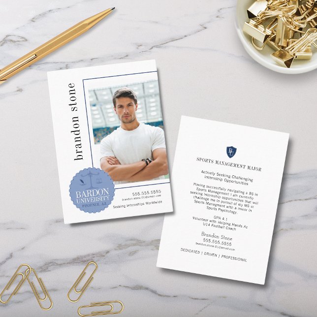 Cartão De Visita Internidade minimalista moderna (Modern minimalist college high school internship profile card business card with photo logo and icon)