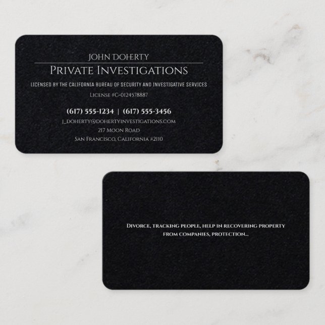 Cartão De Visita Investigações Privadas | Detetive Professional (Frente/Verso)