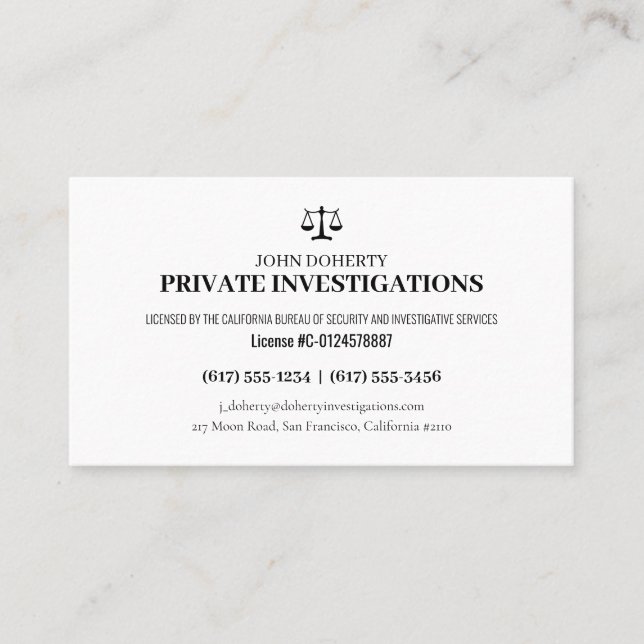 Cartão De Visita Investigações Privadas | Detetive Professional (Frente)