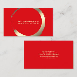 Cartão De Visita Íoga do círculo Elegante Vermelho e Dourado Enso