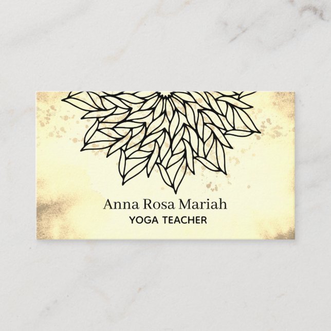 Cartão De Visita Ioga do espiritual do brilho da mandala do amarelo (Frente)