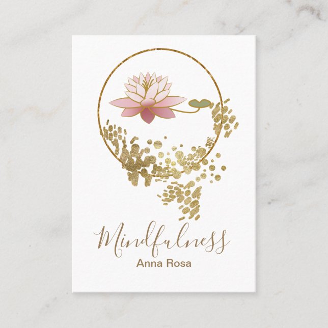 Cartão De Visita Ioga Dourado do Mindfulness da meditação de Lotus (Frente)