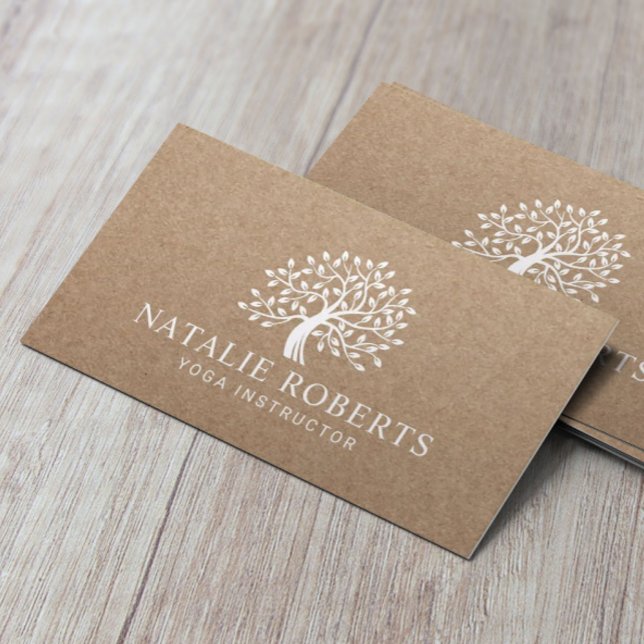 Cartão De Visita Ioga Instrutor Vintage Logotipo Rustic Kraft (Criador carregado)
