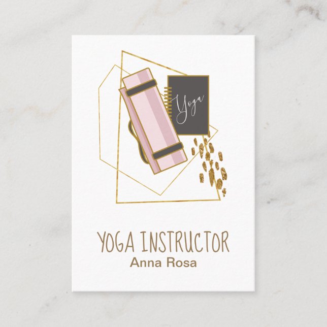 Cartão De Visita *~* Ioga Mat Yoga Instrutor Dourado Glitter Poligô (Frente)
