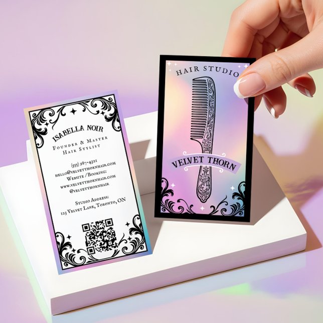 Cartão De Visita Iridescent holographic Hair Stylist Beauty Salon (Iridescent holographic Hair Stylist Beauty Salon Business Card)