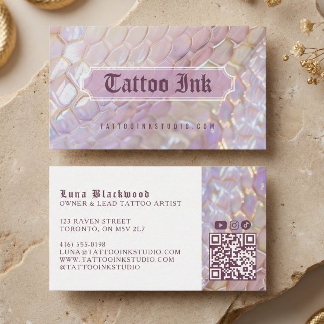 Cartão De Visita Iridescent Holographic Snake Scale Gothic Tattoo (Iridescent Holographic Snake Scale Gothic Tattoo Business Card)