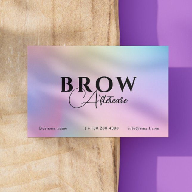 Cartão De Visita Iridescente Holográfico Rosa Após Instrução De Cui (Pink Holographic Iridescent After Care Instruction Business Card)