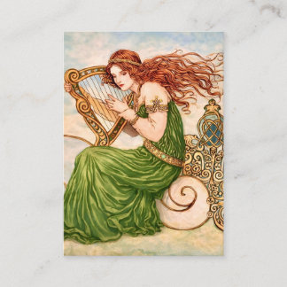 Cartão De Visita Irish Goddess Playing Harp – Celtic Art Nouveau 